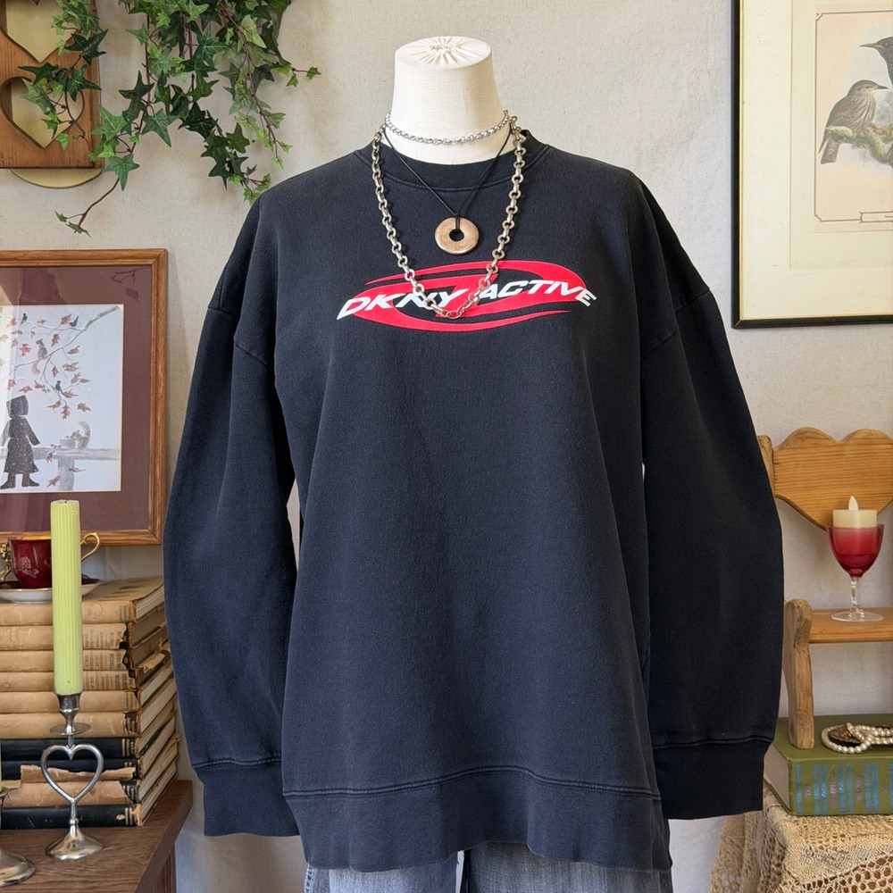 Black DKNY Active Graphic Sweatshirt Oversized Y2K Streetwear Vintage S